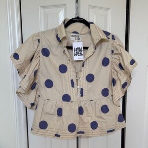 BUCKETLIST Beige Blouse with purple Polka Dots